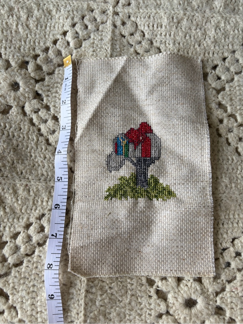 Hand-Embroidered Mailbox Cross Stitch holiday Christmas handmade traditional